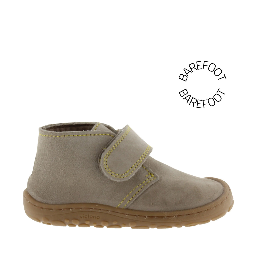 VICTORIA Bottines Barefoot Bosco Scratchs Cuir Fendu Taupe ma petite pointure