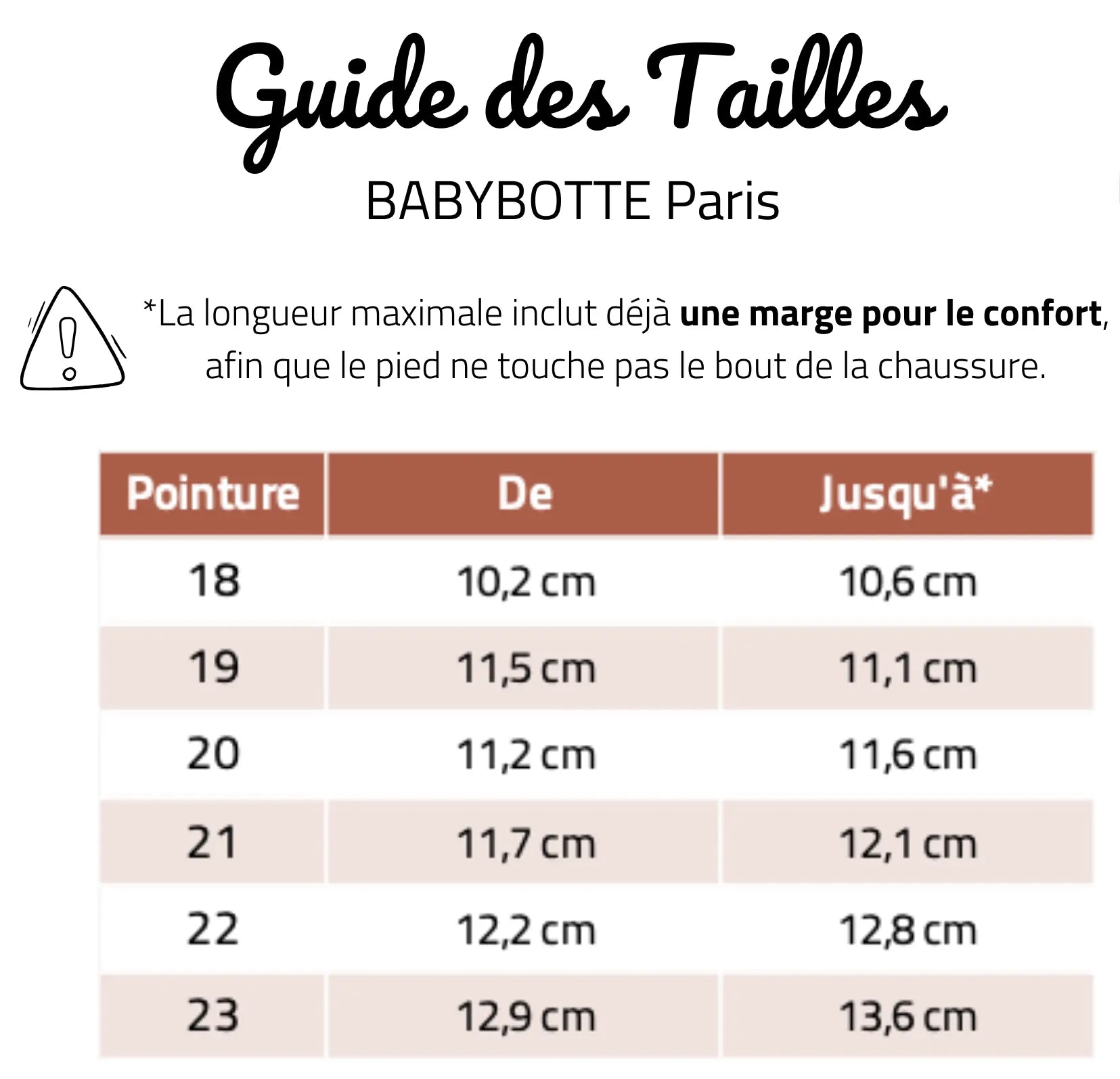 guide des tailles bottines Paris Babybotte
