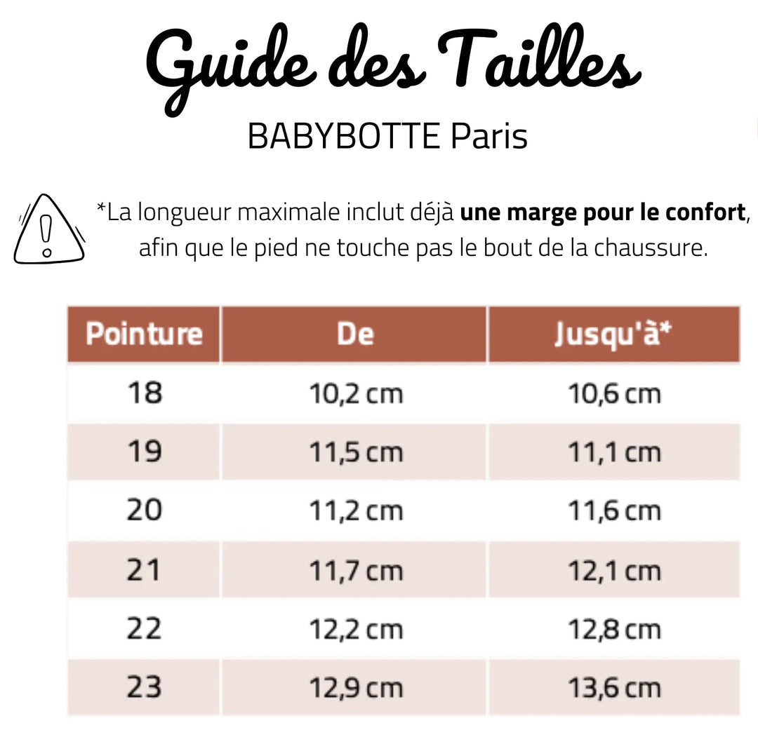guide des tailles bottines Paris Babybotte