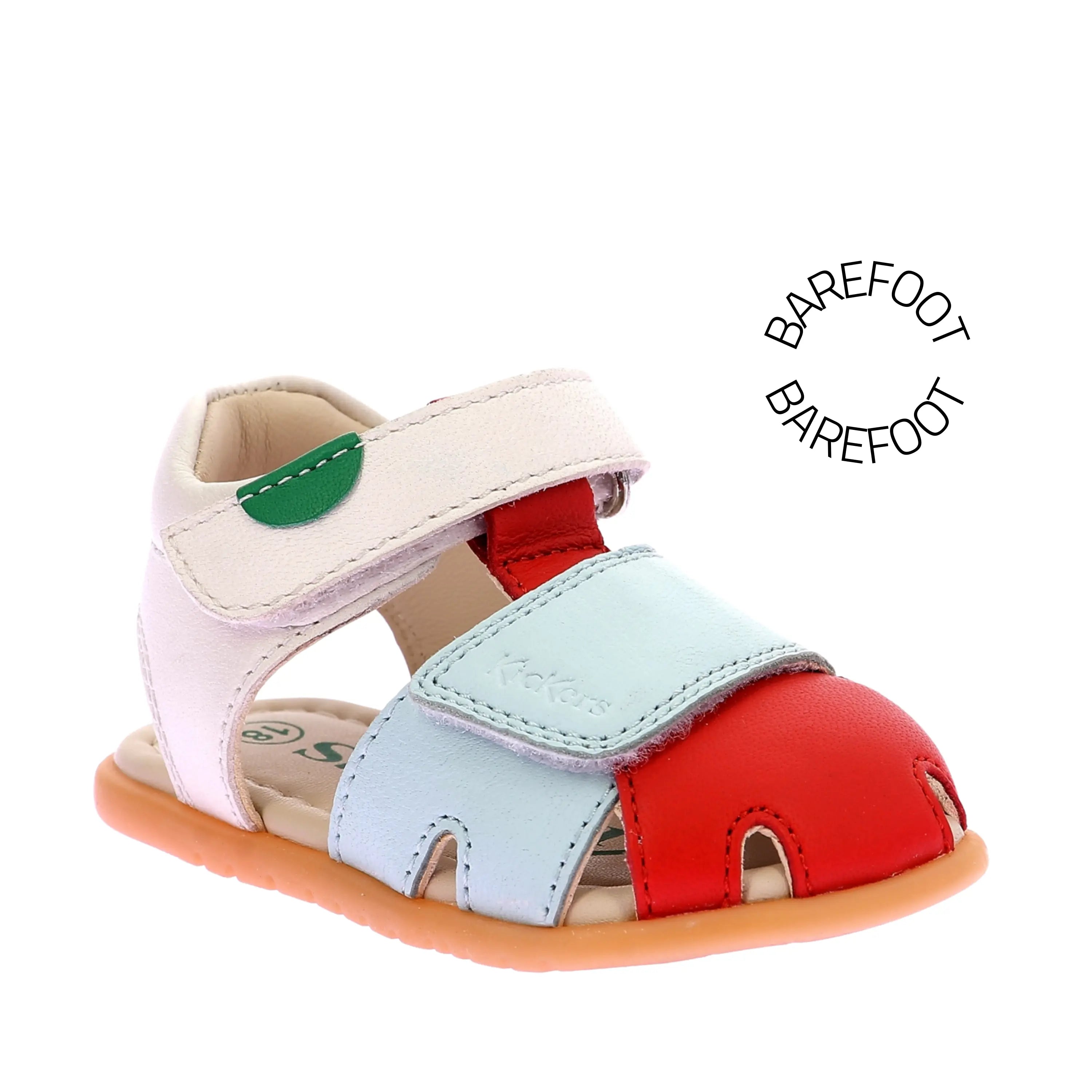 KICKERS Sandales Barefoot Kick Sumkratch Blanc Rouge Vert ma petite pointure