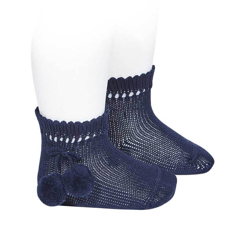 CONDOR Chaussettes Courtes coton avec Pompons ma petite pointure #couleur_bleu-marine