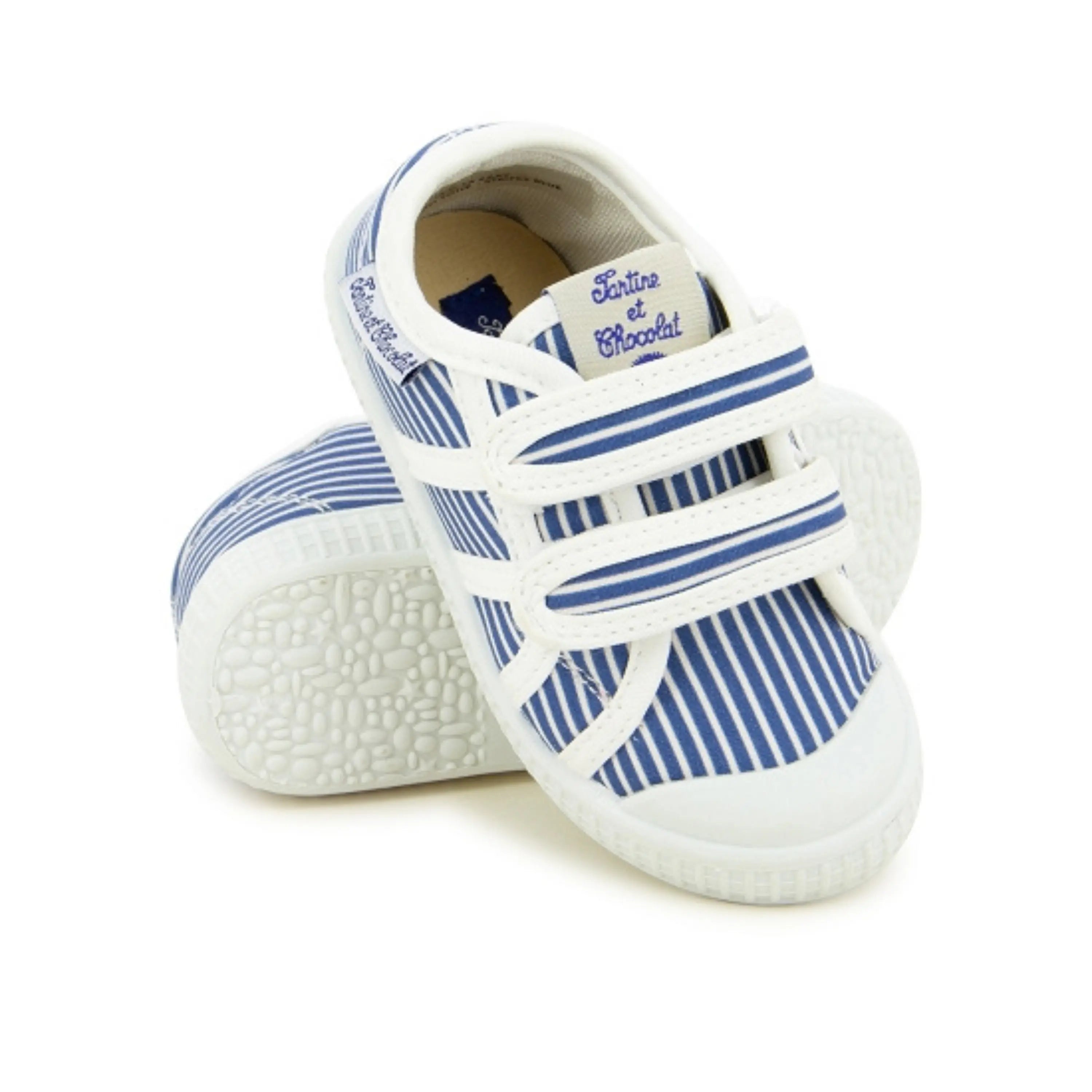 baskets en toile enfant stripes bleu tartine et chocolat