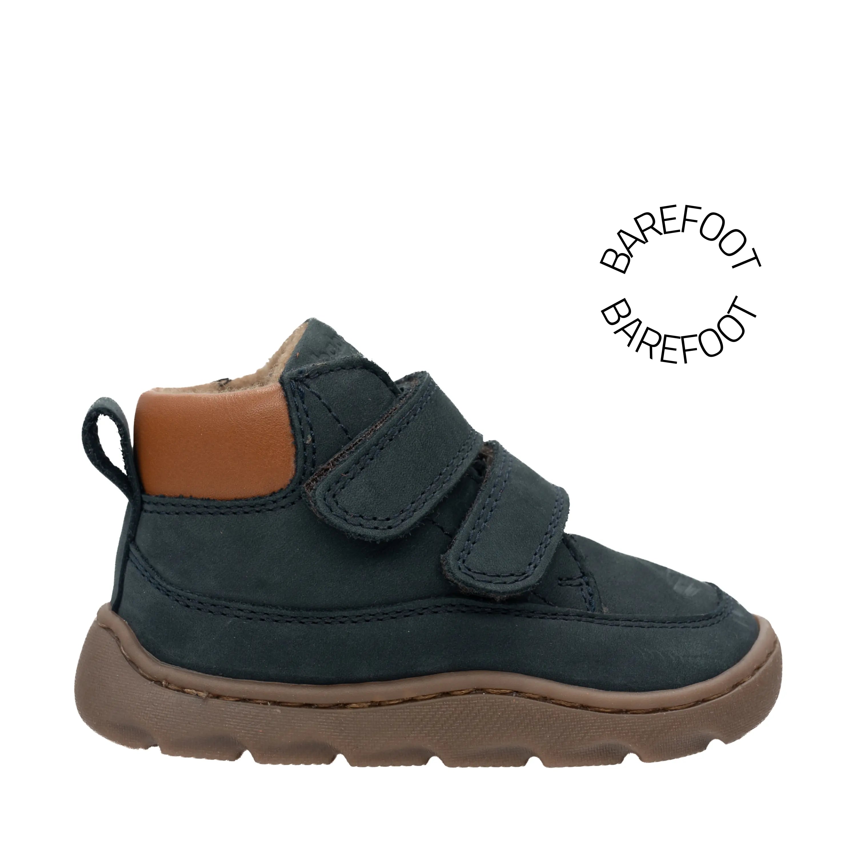 BABYBOTTE Bottillons Fourrés Barefoot Alpes Velcro Wool Nubuck Bleu ma petite pointure 