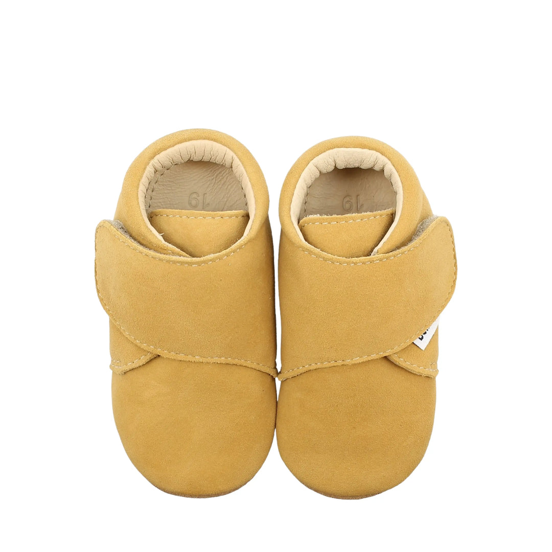 Chaussons souples bébé en cuir Tac Velours Curry Bellamy
