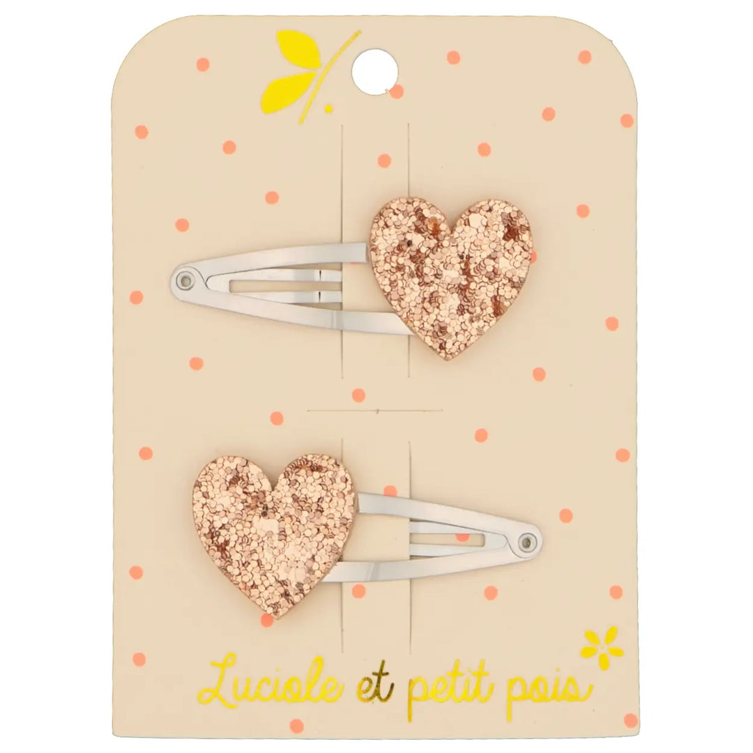 LUCIOLE ET PETIT POIS Barrettes Coeurs Paillettes Roses ma petite pointure 