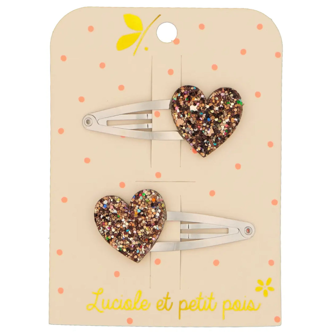 LUCIOLE ET PETIT POIS Barrettes Coeurs Paillettes Bronze ma petite pointure 