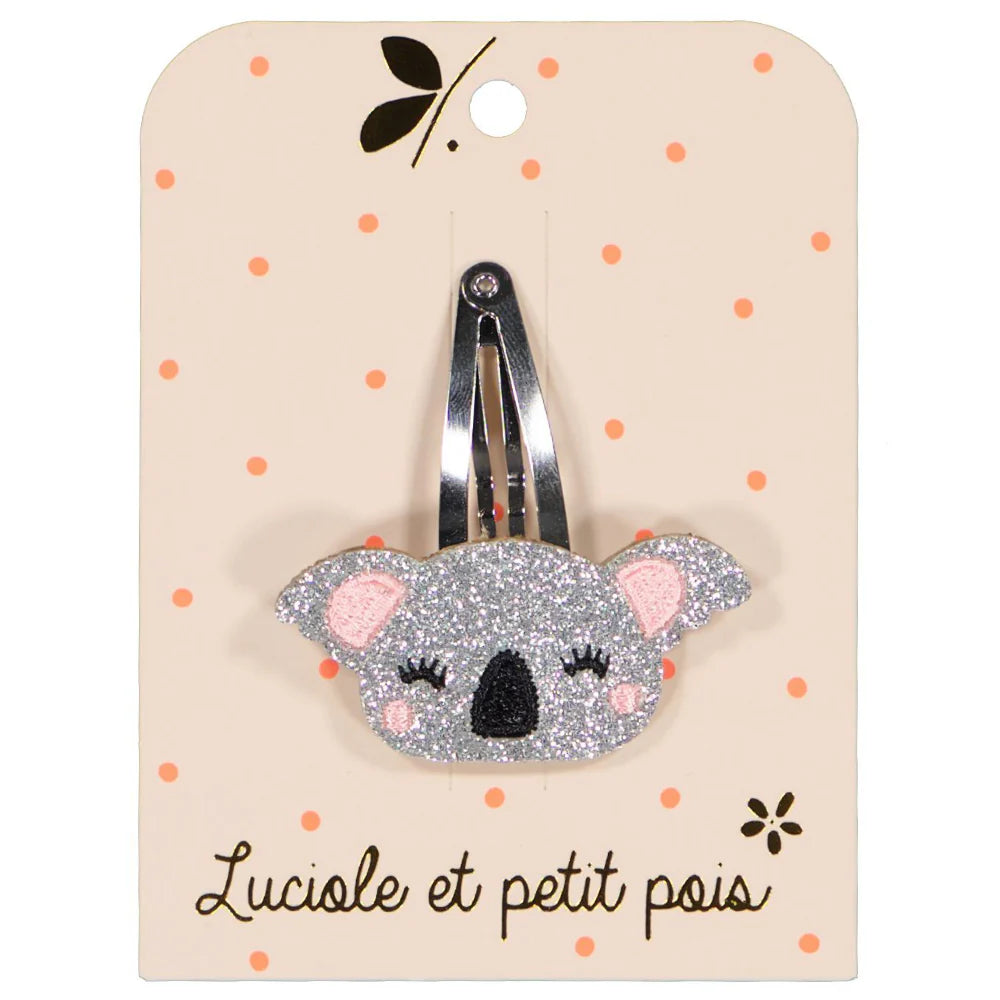 LUCIOLE ET PETIT POIS Barrette Koala Glitter Argent ma petite pointure 