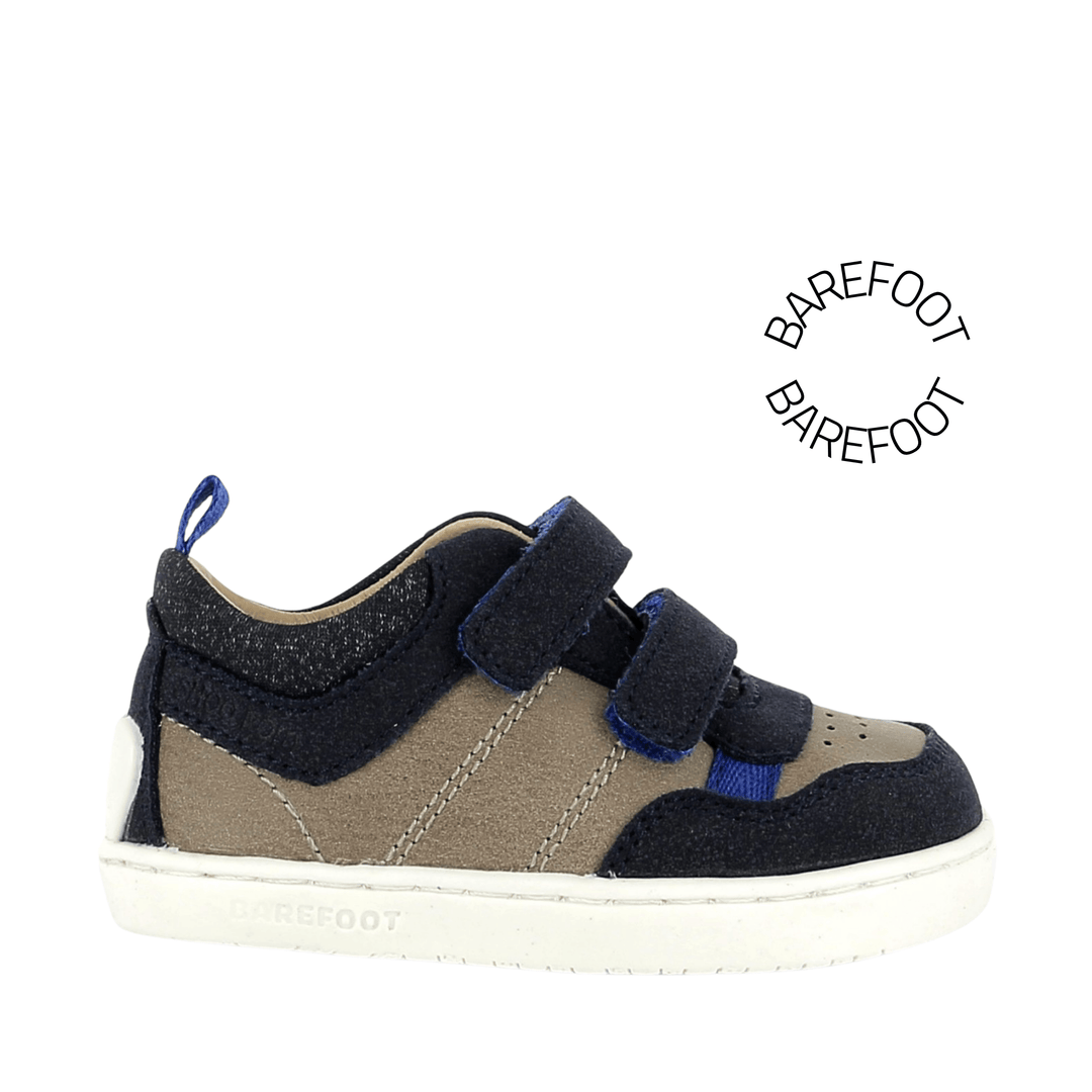 baskets Barefoot Tooties Easy Velours Navy Beige Shoo Pom