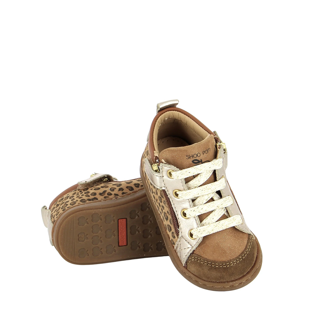 baskets bébé bouba bi zip imprimé leopard camel shoo pom