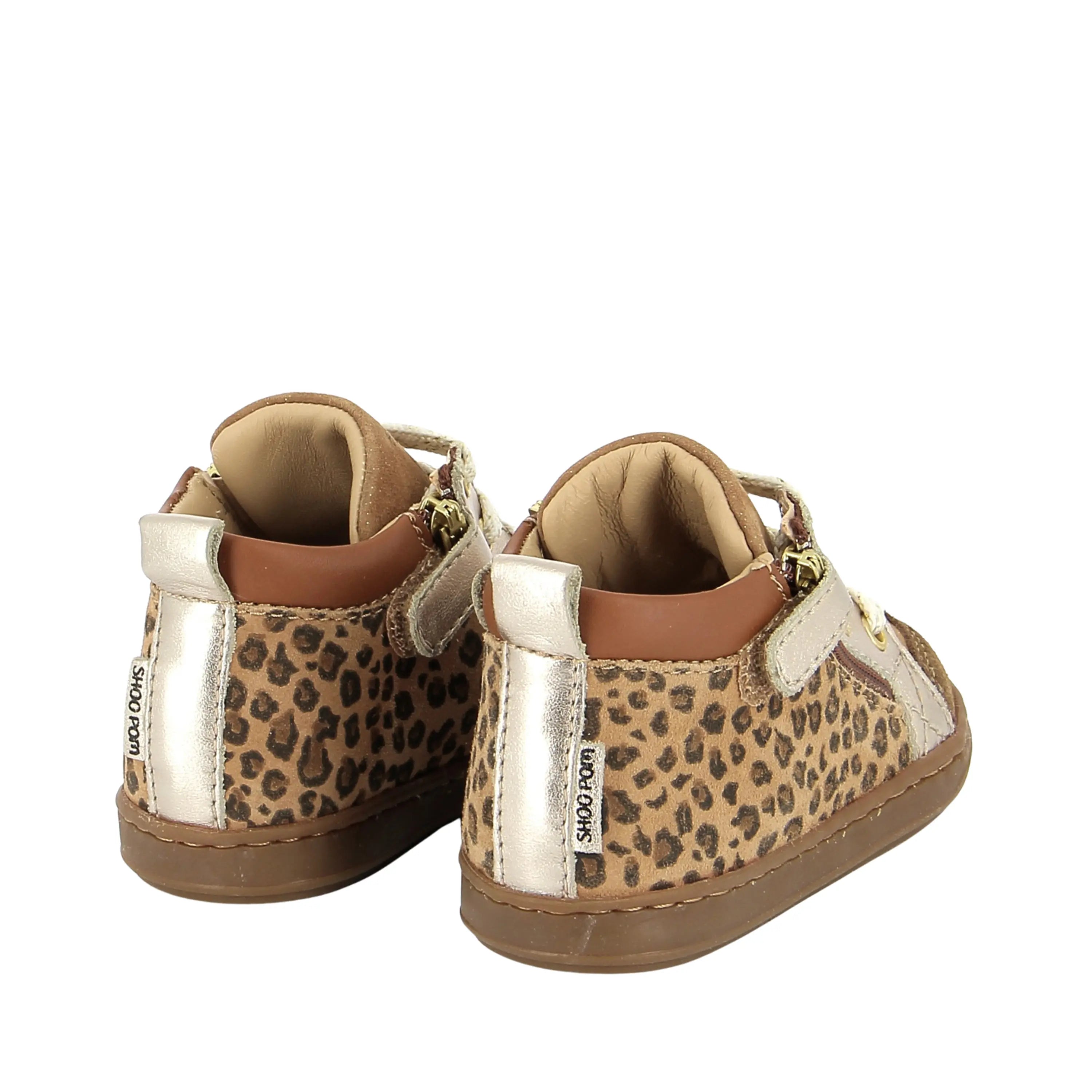 baskets enfant bouba bi zip imprimé leopard camel shoo pom