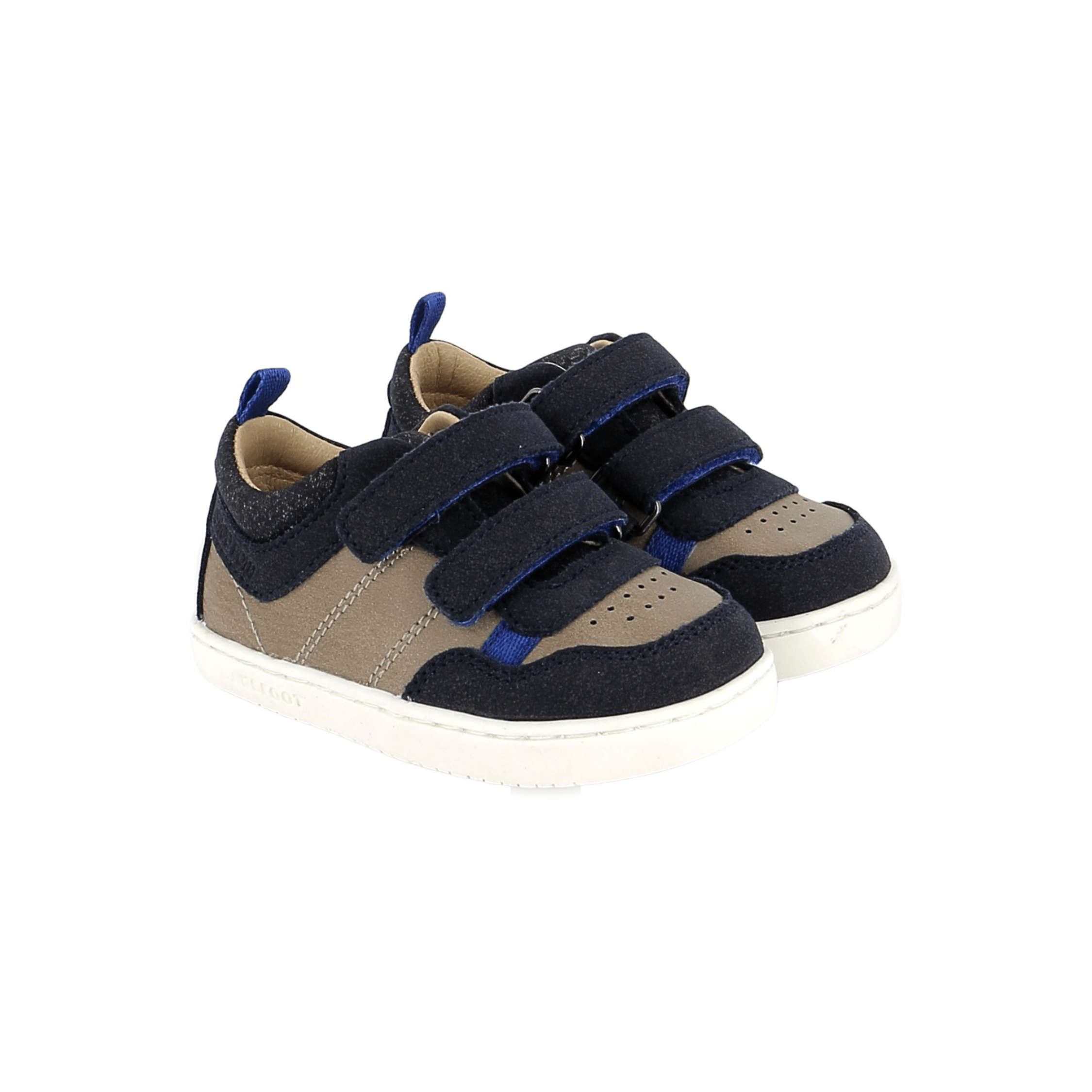 baskets enfant Barefoot Tooties Easy Navy Beige Shoo Pom