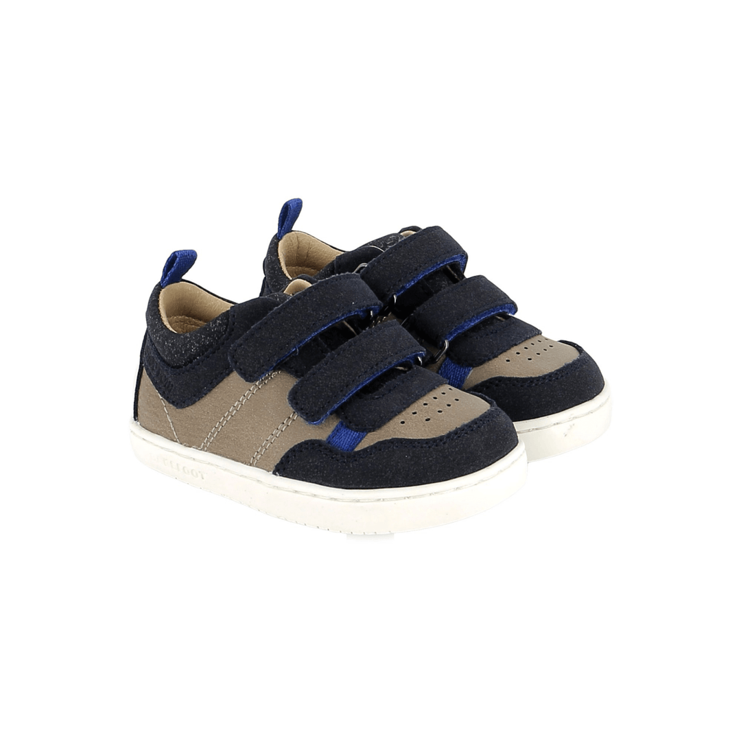 baskets enfant Barefoot Tooties Easy Navy Beige Shoo Pom
