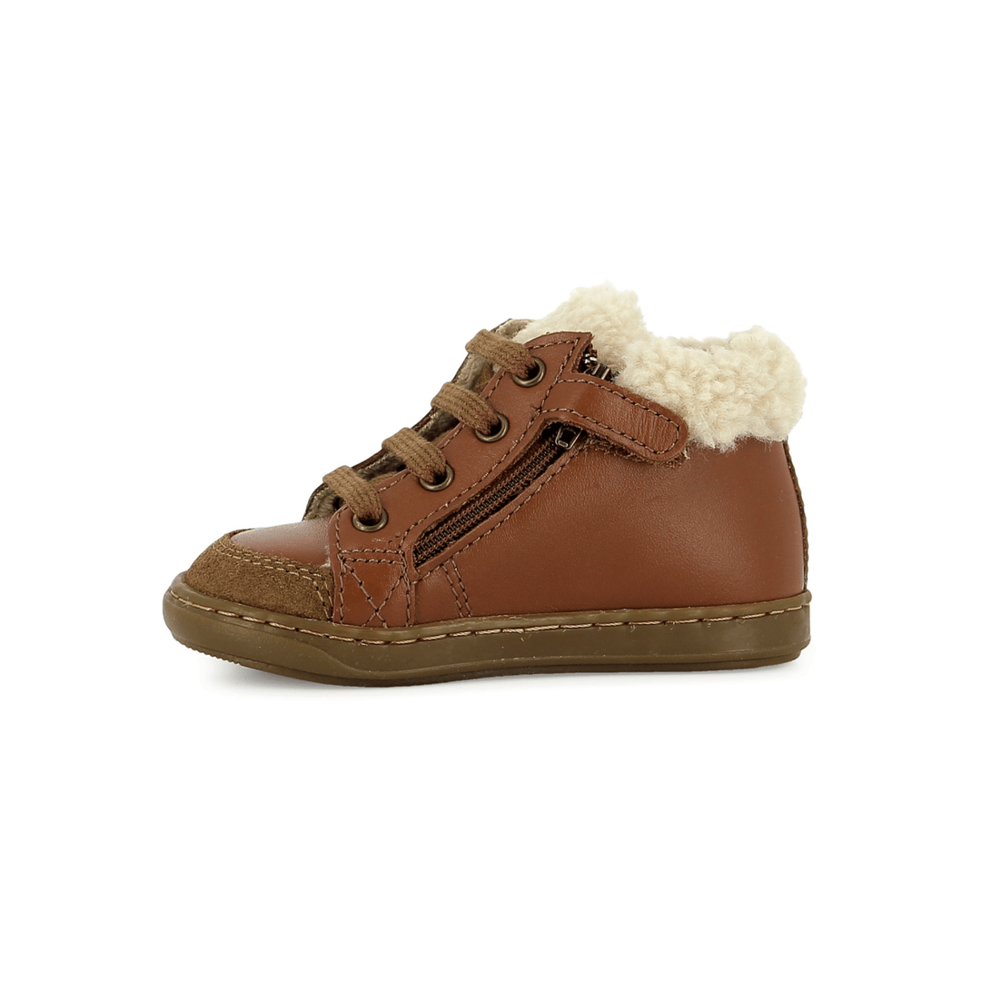 bottines fourrées enfant Bouba Zip Wool DK Camel Shoo Pom