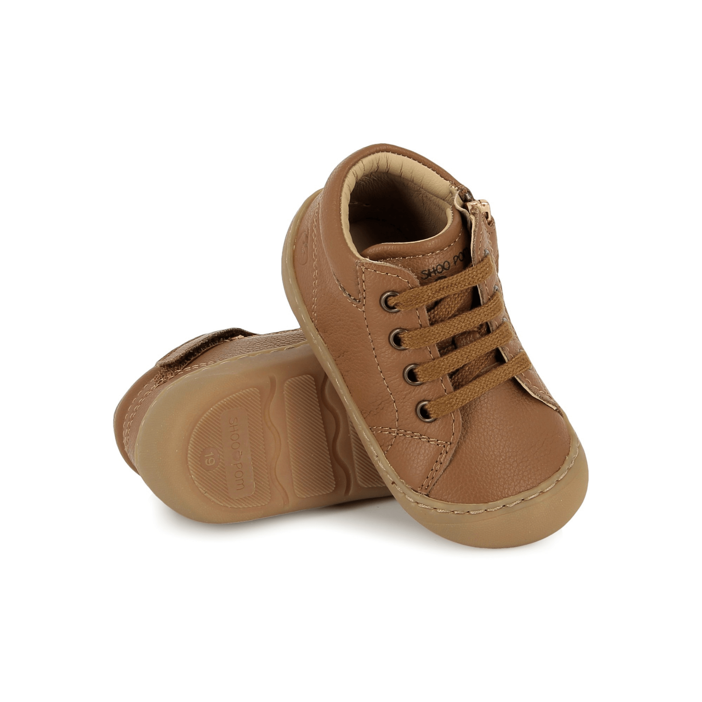 bottines enfant Barefoot Plum Lace Nappa Camel Shoo Pom