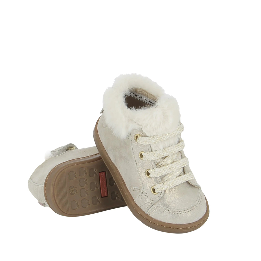 bottines fourrées bébé bouba zip hair mini cloud beige platine shoo pom
