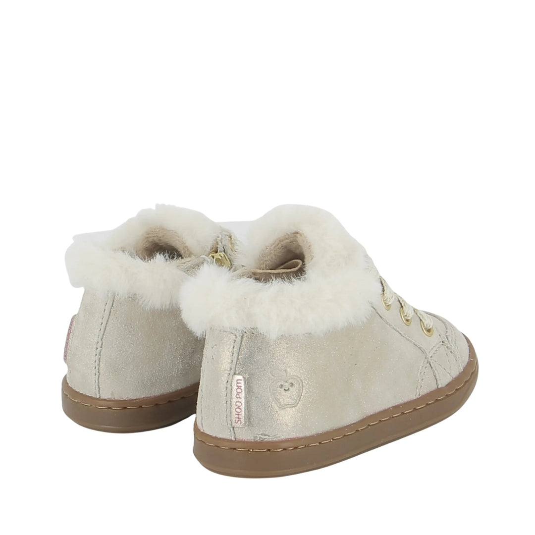 bottines fourrées enfant bouba zip hair mini cloud beige platine shoo pom