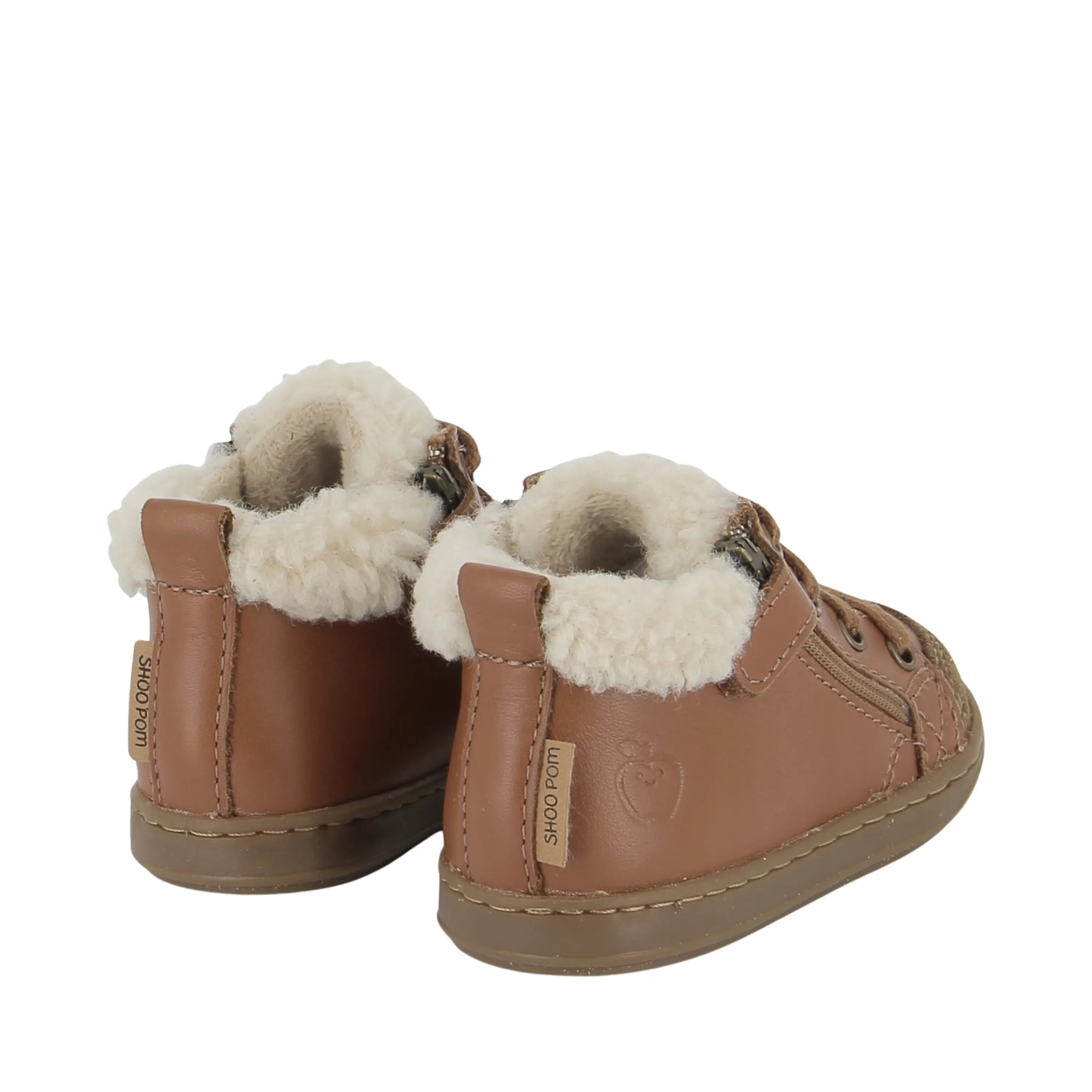 bottines fourrées enfant bouba zip wool nappa dk camel shoo pom