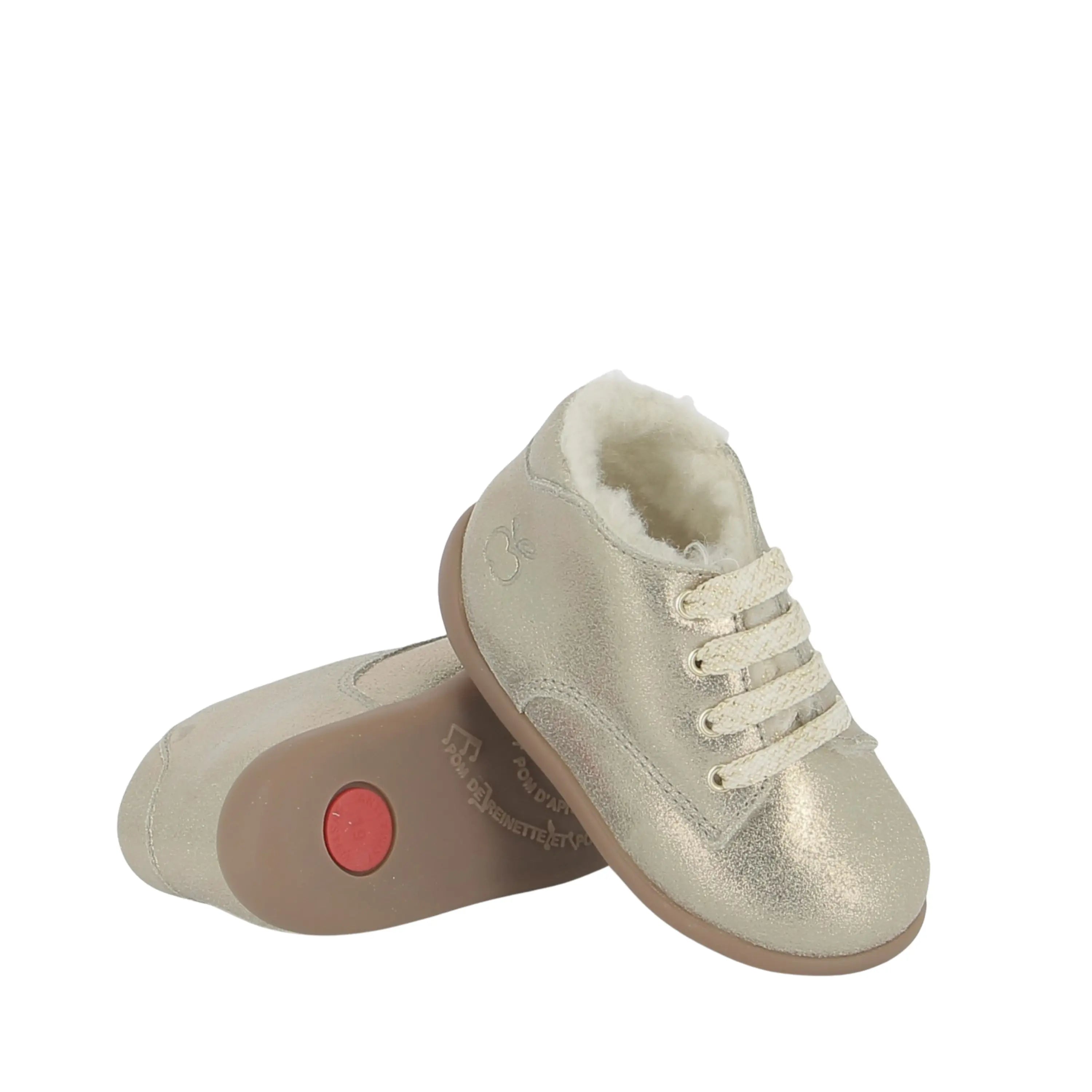 bottines fourrées enfant stand up derby fur laminato gold pom d'api