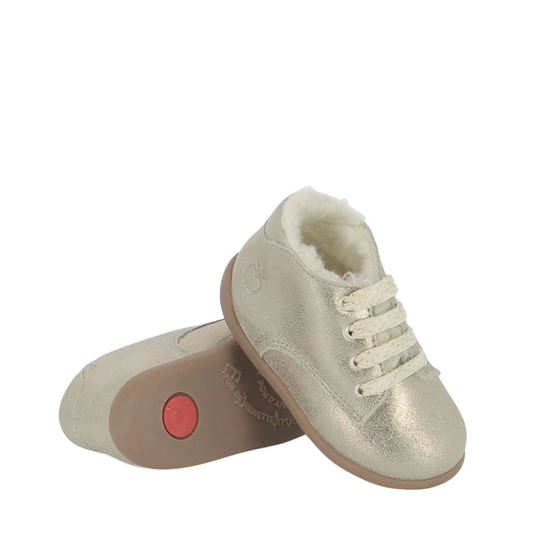 bottines fourrées enfant stand up derby fur laminato gold pom d'api
