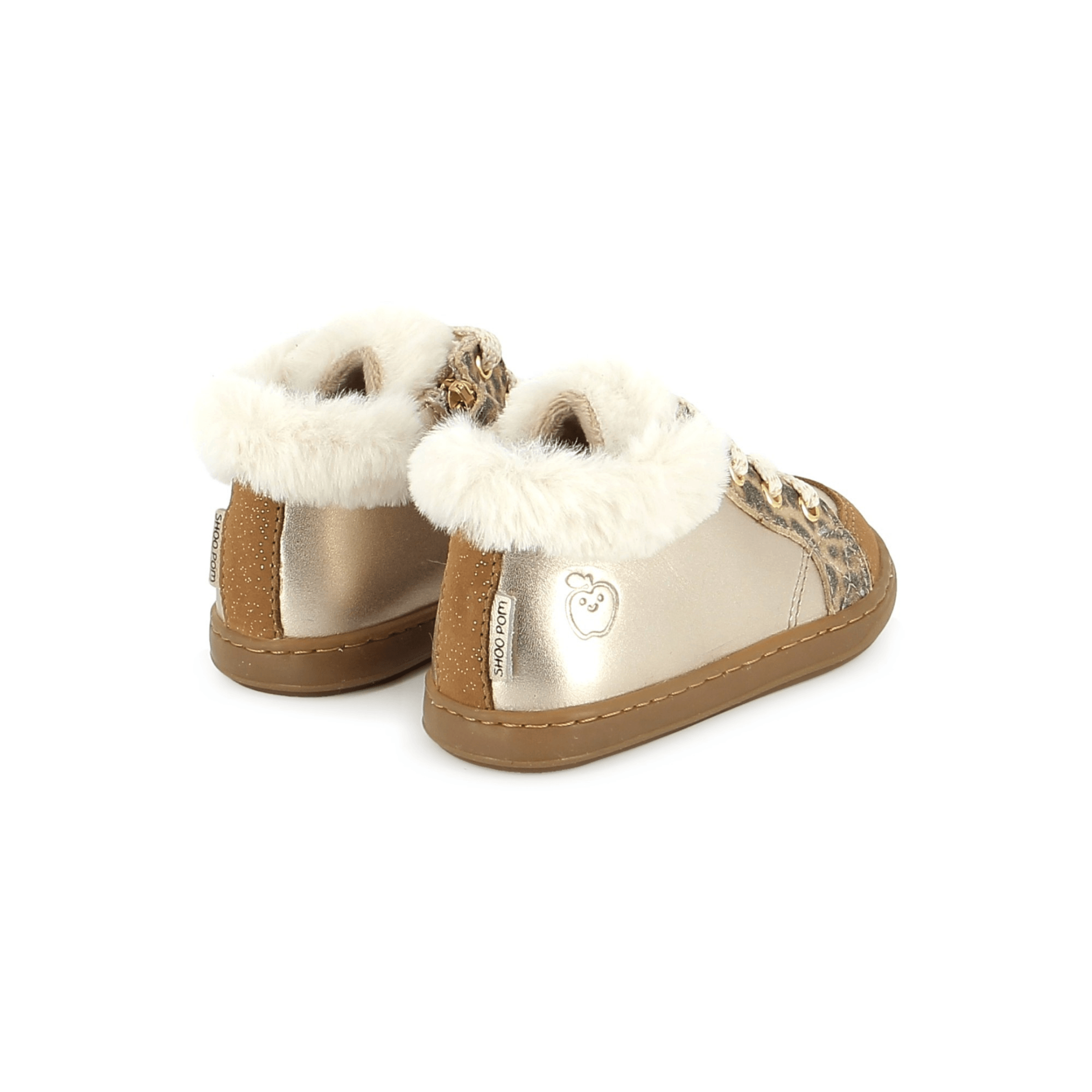 bottines fourrées enfant Bouba Zip Hair Laminato Light Bronze Shoo Pom