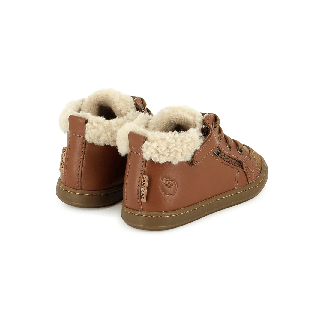 bottines fourrées garçon Bouba Zip Wool DK Camel Shoo Pom