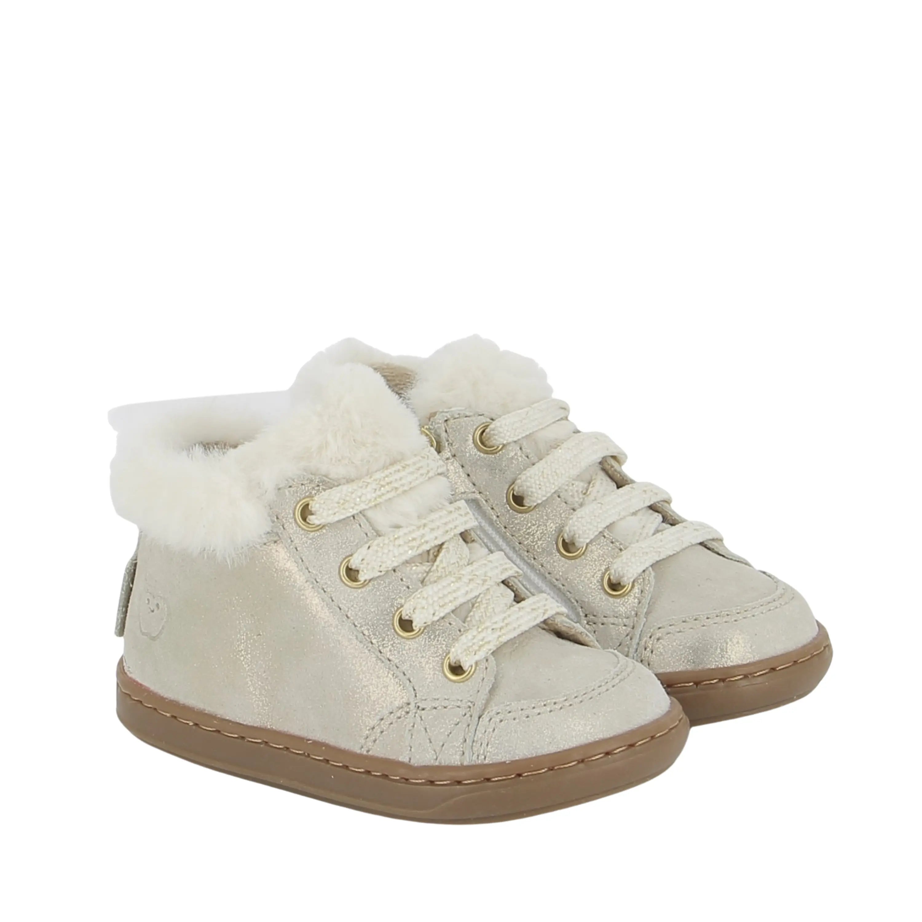 chaussures fourrées enfant bouba zip hair mini cloud beige platine shoo pom