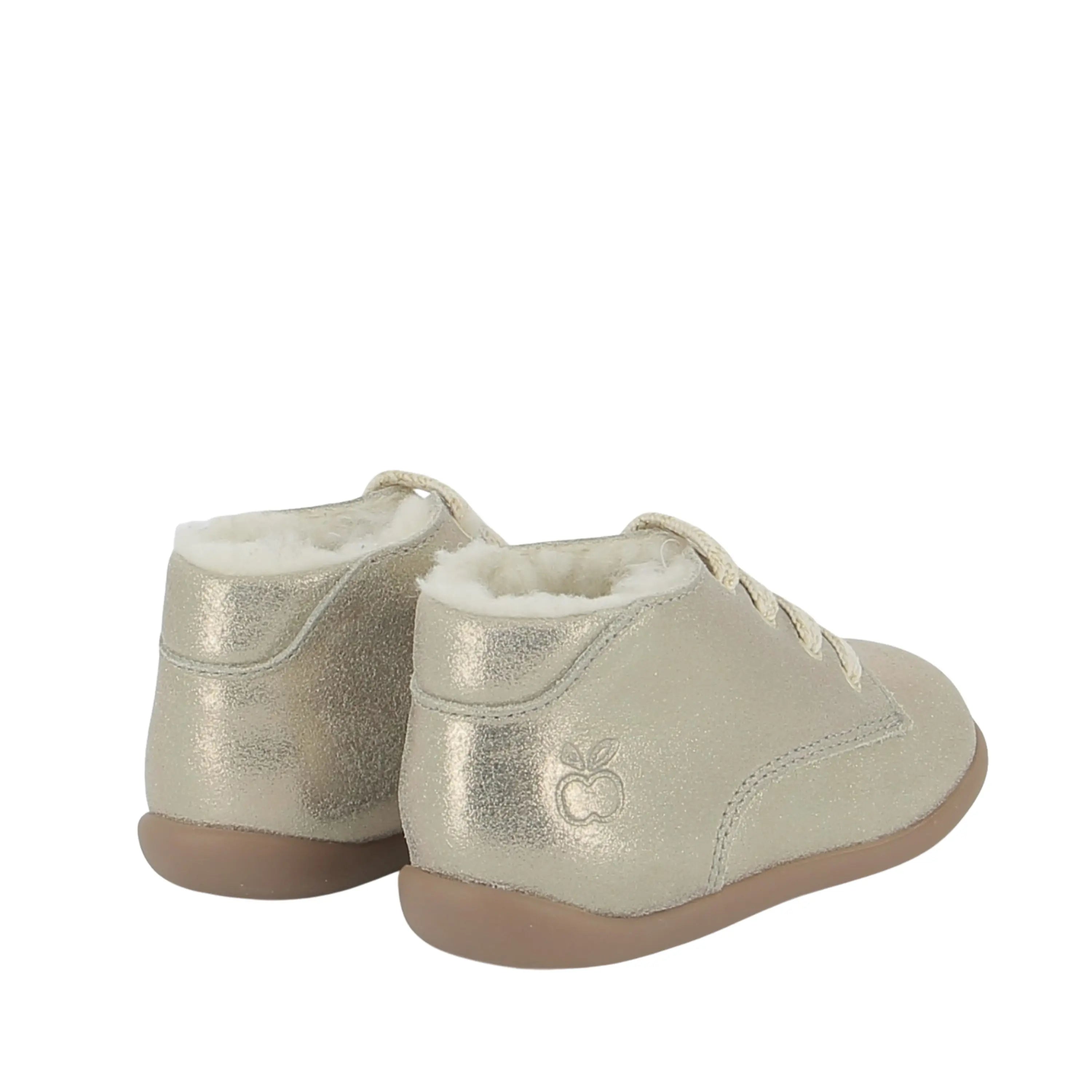 chaussures fourrées bébé stand up derby fur laminato gold pom d'api