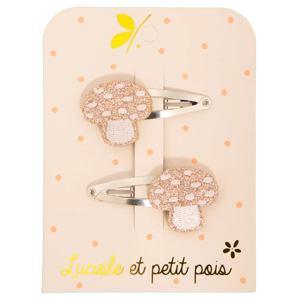 LUCIOLE ET PETIT POIS Barrettes Champignons Roses ma petite pointure 