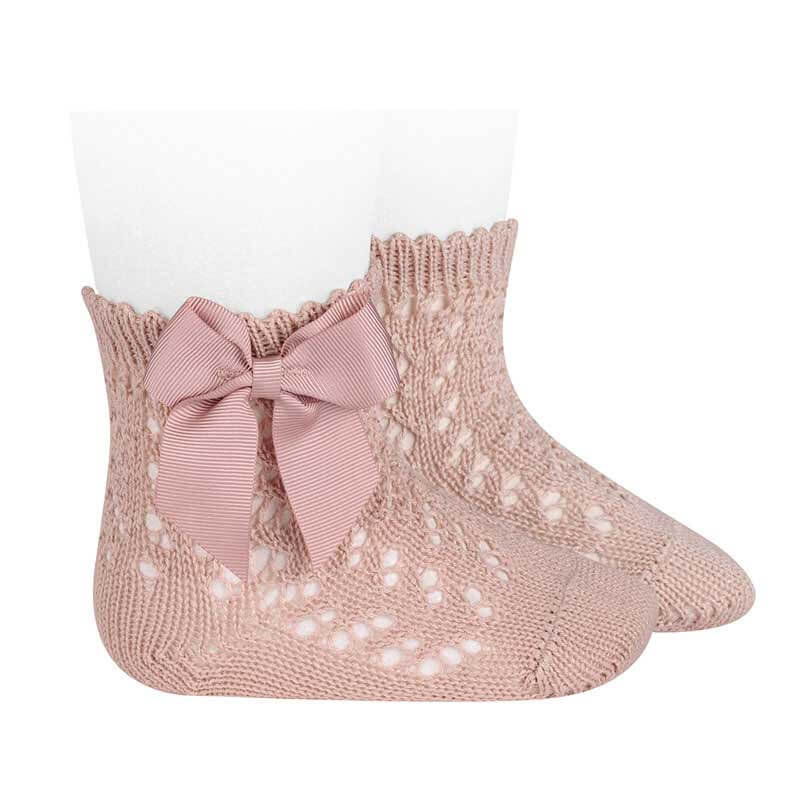 CONDOR Chaussettes courtes coton ajourées avec noeud ma petite pointure #couleur_pale-rose